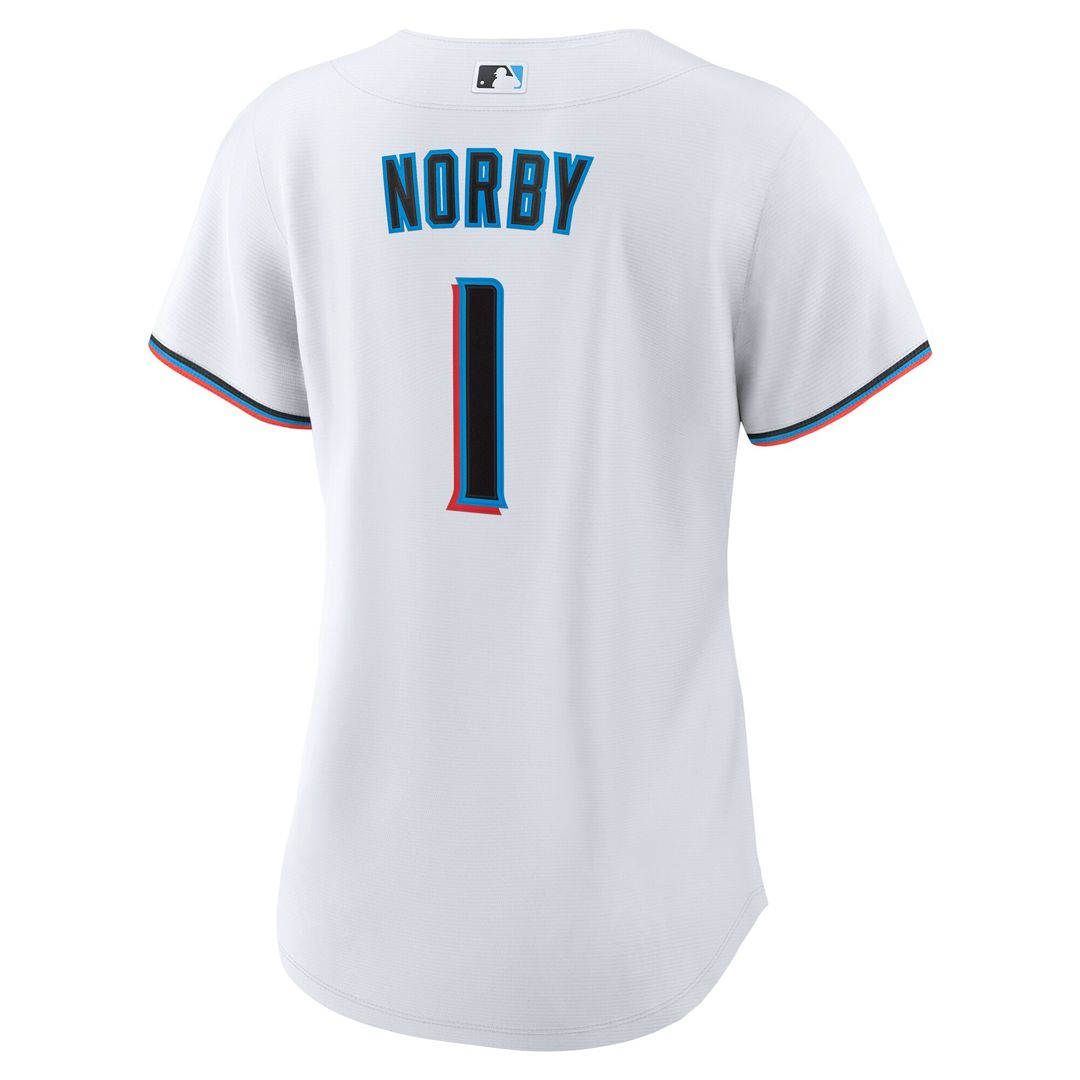 Miami Marlins Connor Norby Nike Women's Home Replica Jersey - White MLB Team Jersey Baseball Fan Apparel