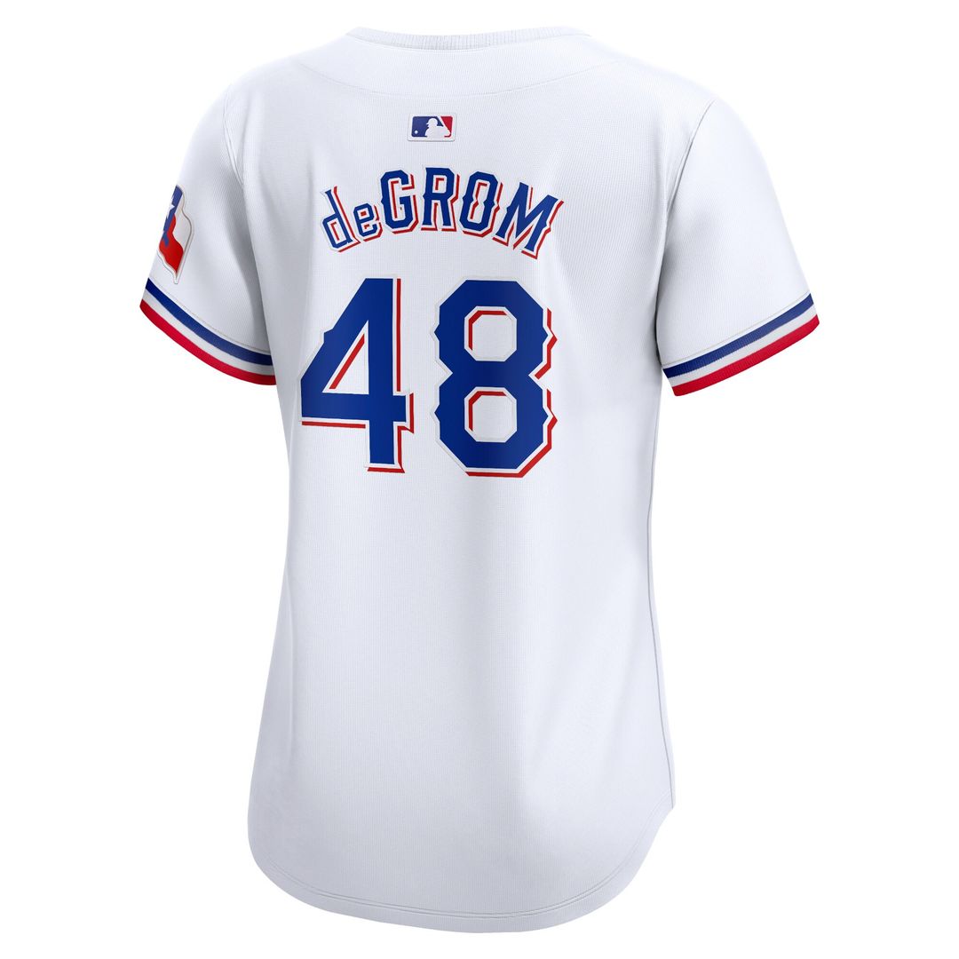Texas Rangers Jacob deGrom Nike Women's Home Limited Player Jersey - White MLB Team Jersey Baseball Fan Apparel