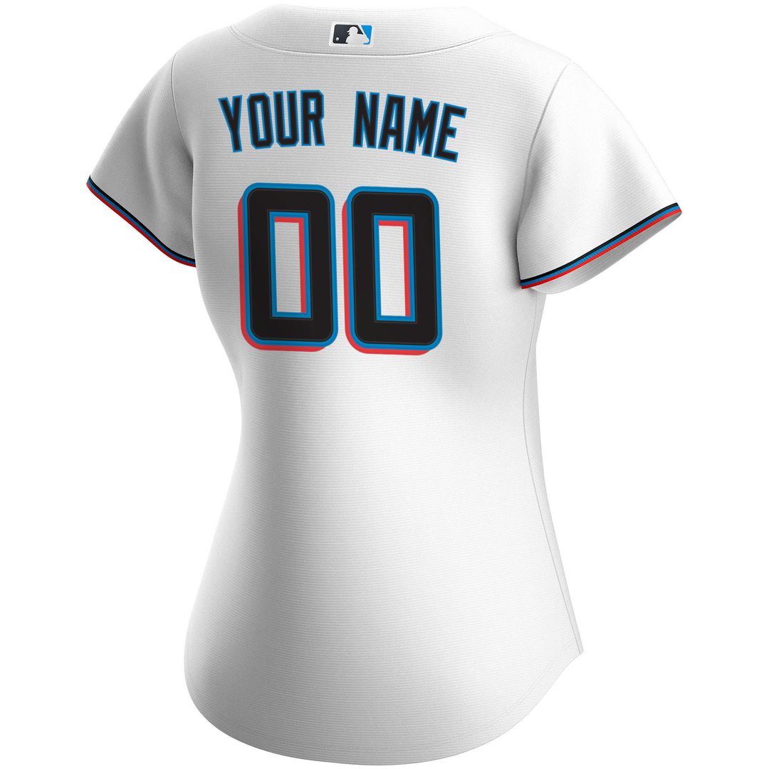 Miami Marlins Nike Women's Home Replica Custom Jersey - White MLB Team Jersey Baseball Fan Apparel