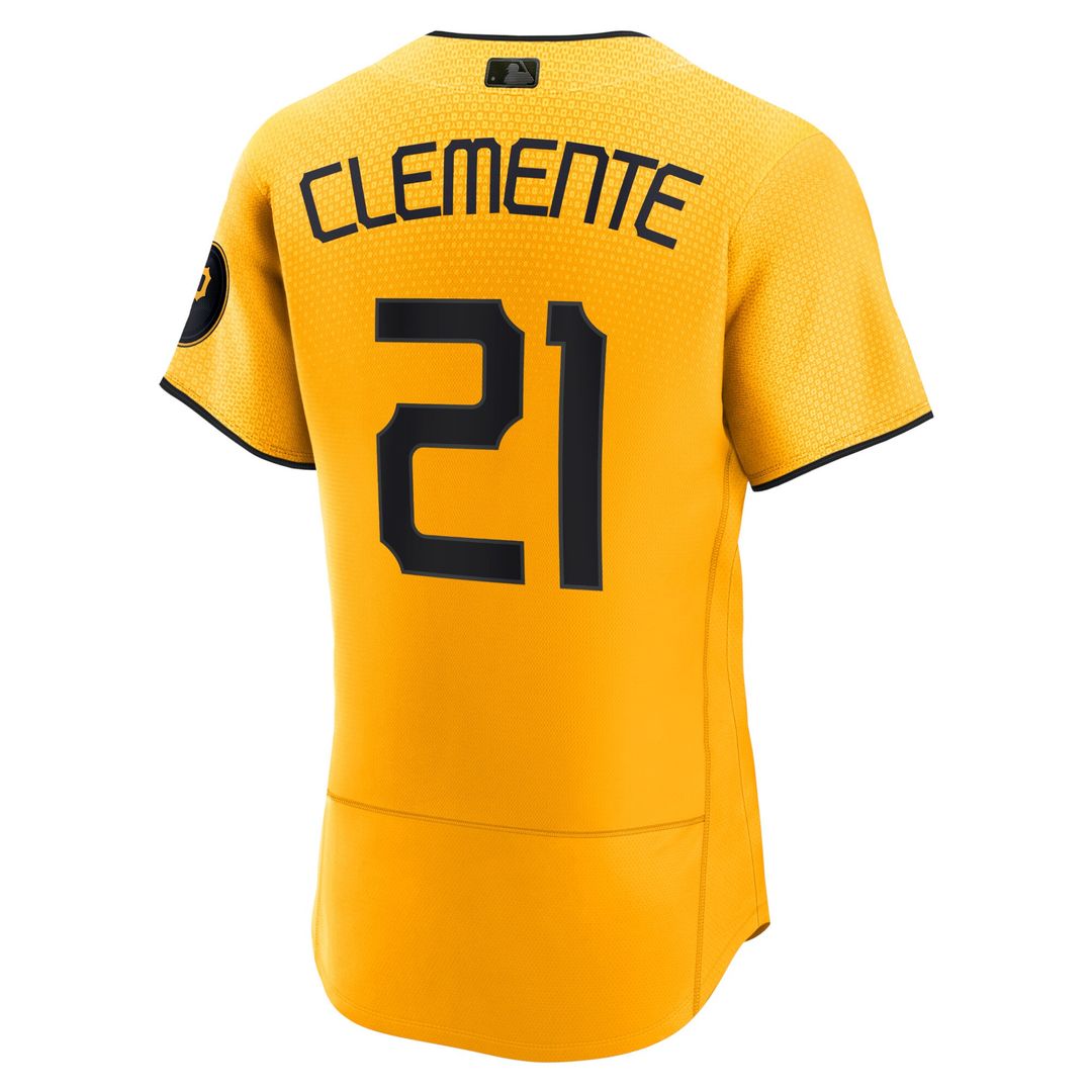 Pittsburgh Pirates Roberto Clemente Nike City Connect Authentic Player Jersey - Gold MLB Team Jersey Baseball Fan Apparel