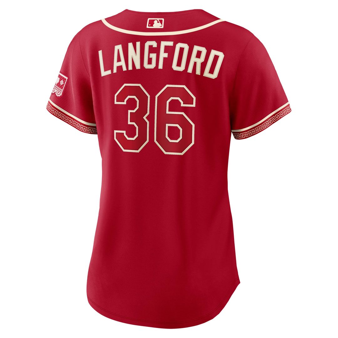 Texas Rangers Wyatt Langford Nike Women's 2026 City Connect Stadium Jersey - Red MLB Team Jersey Baseball Fan Apparel