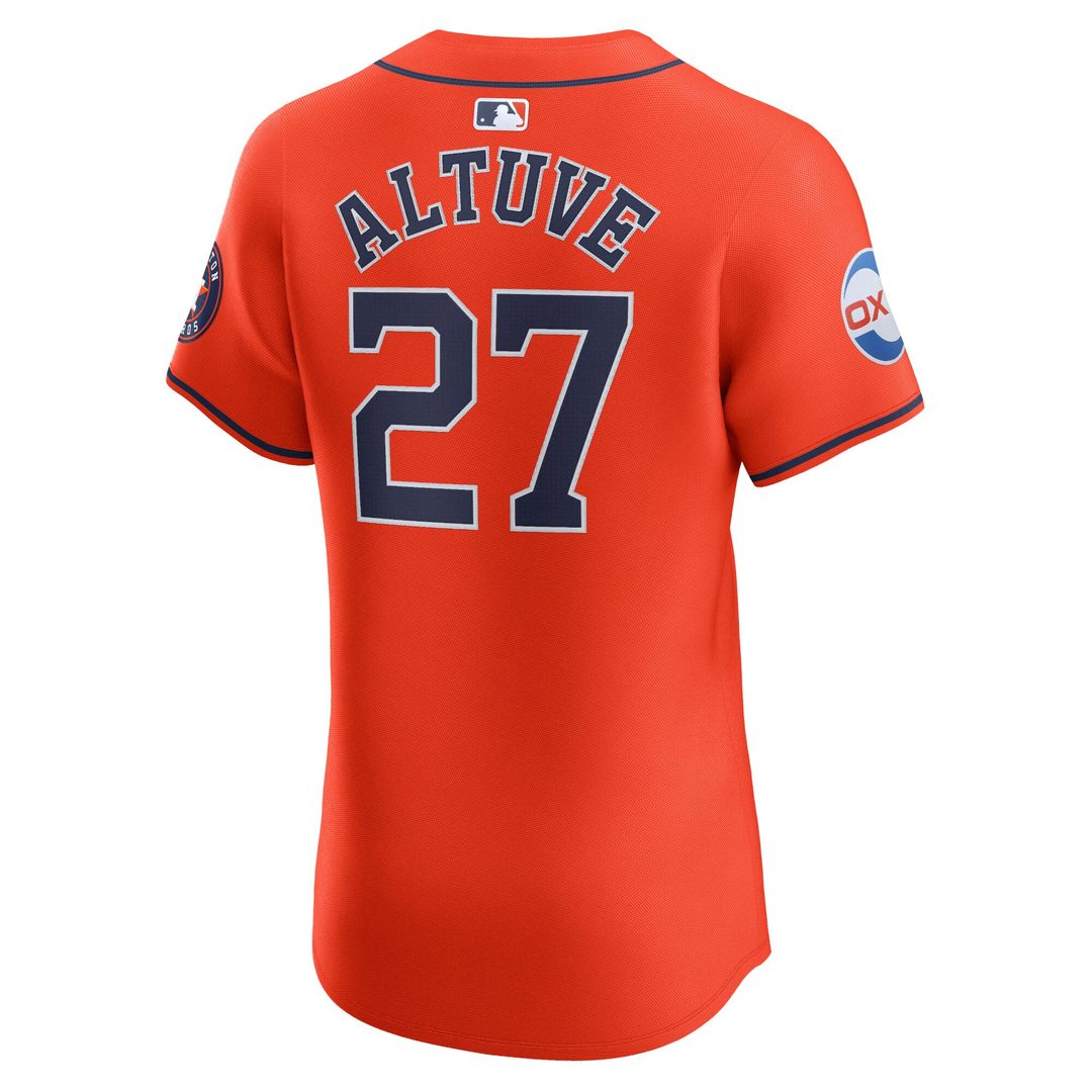 Houston Astros Jose Altuve Nike Alternate Elite Sponsor Patch Player Jersey - Orange MLB Team Jersey Baseball Fan Apparel