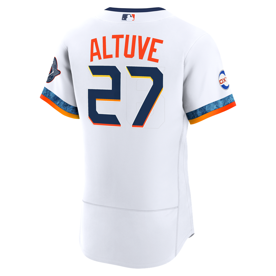 Houston Astros Jose Altuve Nike City Connect Authentic Sponsor Patch Jersey - White MLB Team Jersey Baseball Fan Apparel