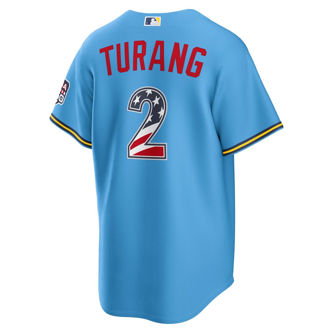Milwaukee Brewers Brice Turang Nike USA 250 Fourth of July Road Stadium Jersey - Light Blue MLB Team Jersey Baseball Fan Apparel