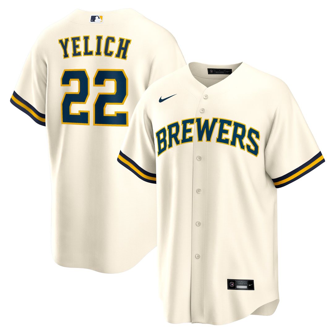Milwaukee Brewers Christian Yelich Nike Home Replica Jersey - White MLB Team Jersey Baseball Fan Apparel