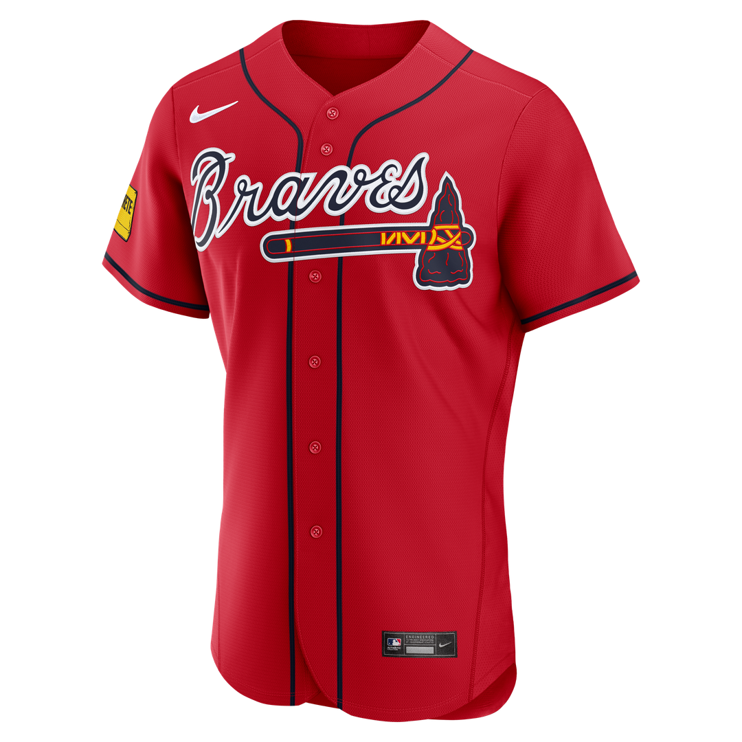 Atlanta Braves Ronald Acuña Jr. Nike Alternate Authentic Sponsor Patch Jersey - Red MLB Team Jersey Baseball Fan Apparel