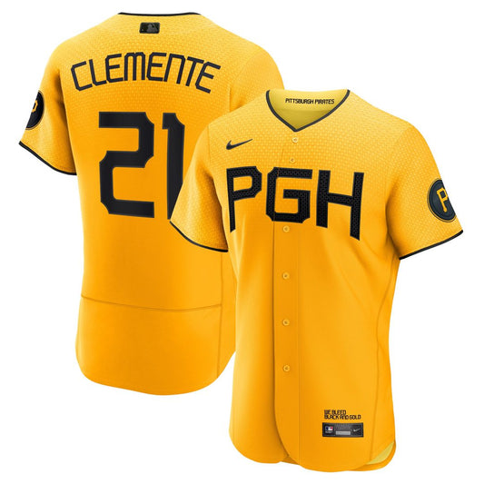 Pittsburgh Pirates Roberto Clemente Nike City Connect Authentic Player Jersey - Gold MLB Team Jersey Baseball Fan Apparel