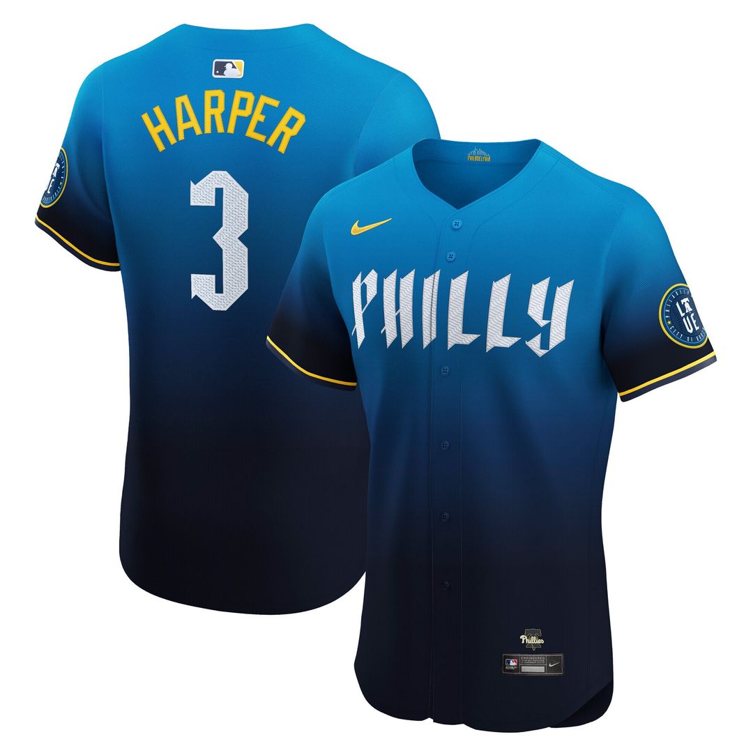 Philadelphia Phillies Bryce Harper Nike City Connect Elite Jersey - Navy MLB Team Jersey Baseball Fan Apparel