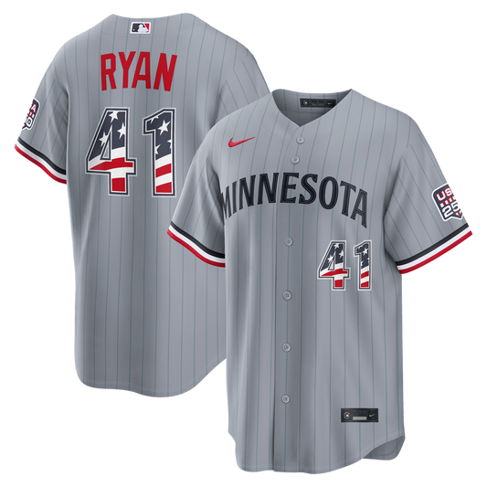 Minnesota Twins Joe Ryan Nike USA 250 Fourth of July Road Stadium Jersey - Gray MLB Team Jersey Baseball Fan Apparel