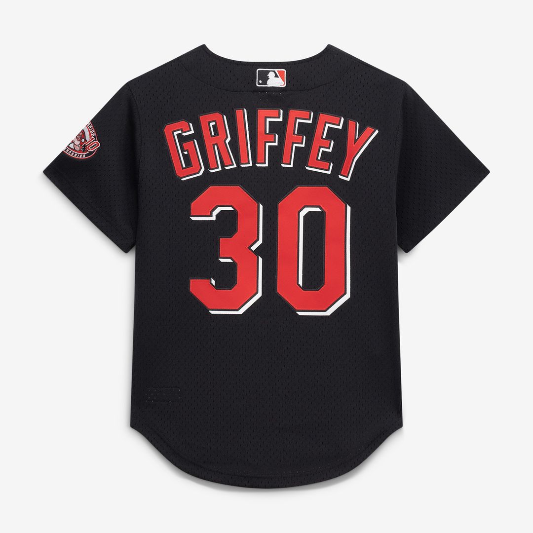 Cincinnati Reds Ken Griffey Jr. Mitchell & Ness Cooperstown Mesh Batting Practice Button - Up Jersey - Black MLB Team Jersey Baseball Fan Apparel