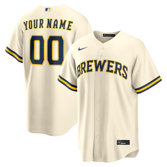 Milwaukee Brewers Nike Home Replica Custom Jersey - Cream MLB Team Jersey Baseball Fan Apparel