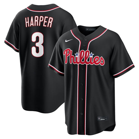 Philadelphia Phillies Bryce Harper Nike Fashion Replica Black Out Jersey MLB Team Jersey Baseball Fan Apparel