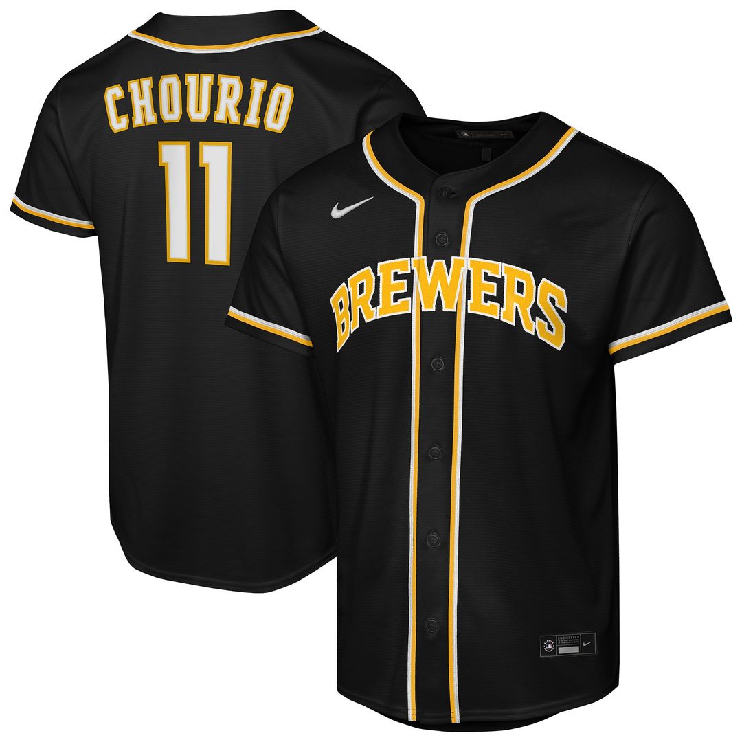 Milwaukee Brewers Jackson Chourio Nike Youth Fashion Replica Player Jersey - Black MLB Team Jersey Baseball Fan Apparel