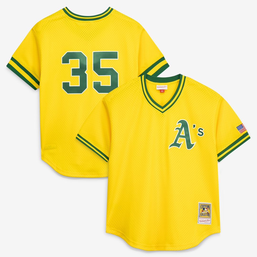 Athletics Rickey Henderson Mitchell & Ness Authentic Batting Practice Jersey - Yellow MLB Team Jersey Baseball Fan Apparel