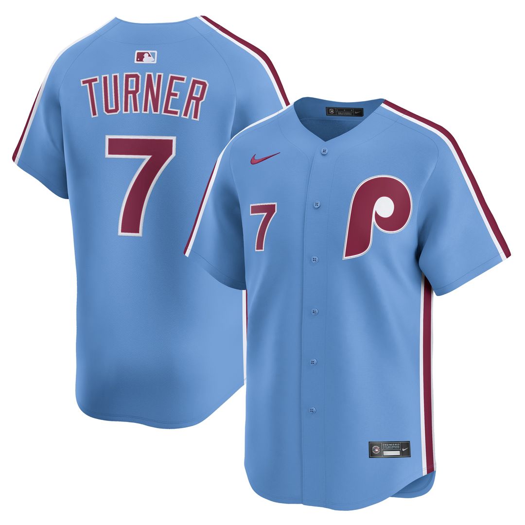Philadelphia Phillies Trea Turner Nike Alternate Limited Player Jersey - Light Blue MLB Team Jersey Baseball Fan Apparel