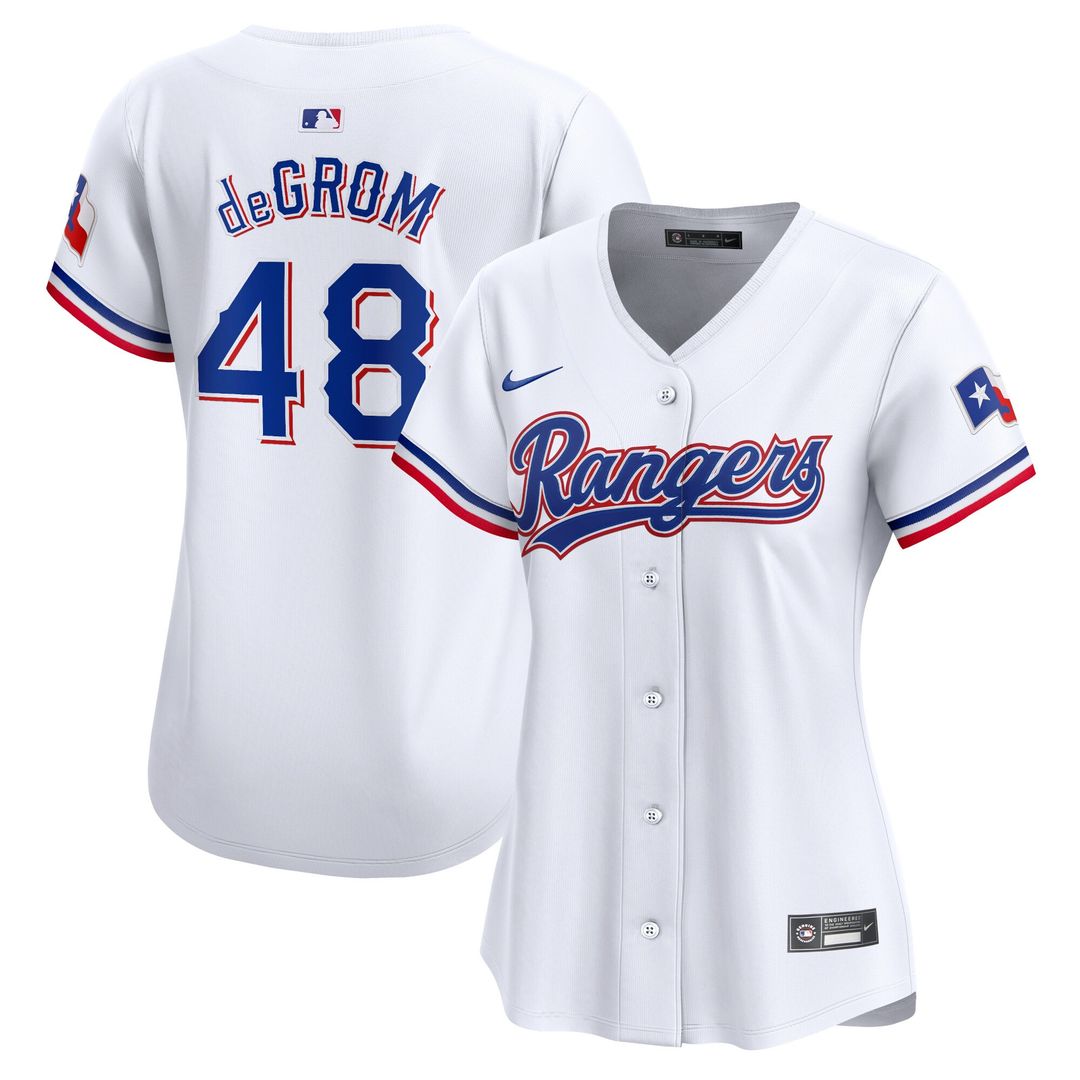Texas Rangers Jacob deGrom Nike Women's Home Limited Player Jersey - White MLB Team Jersey Baseball Fan Apparel