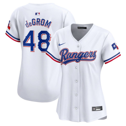 Texas Rangers Jacob deGrom Nike Women's Home Limited Player Jersey - White MLB Team Jersey Baseball Fan Apparel