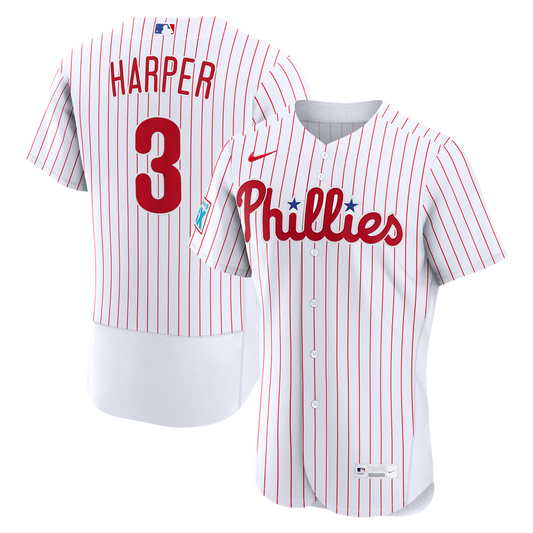 Philadelphia Phillies Bryce Harper Nike Home Authentic Sponsor Patch Jersey - White MLB Team Jersey Baseball Fan Apparel