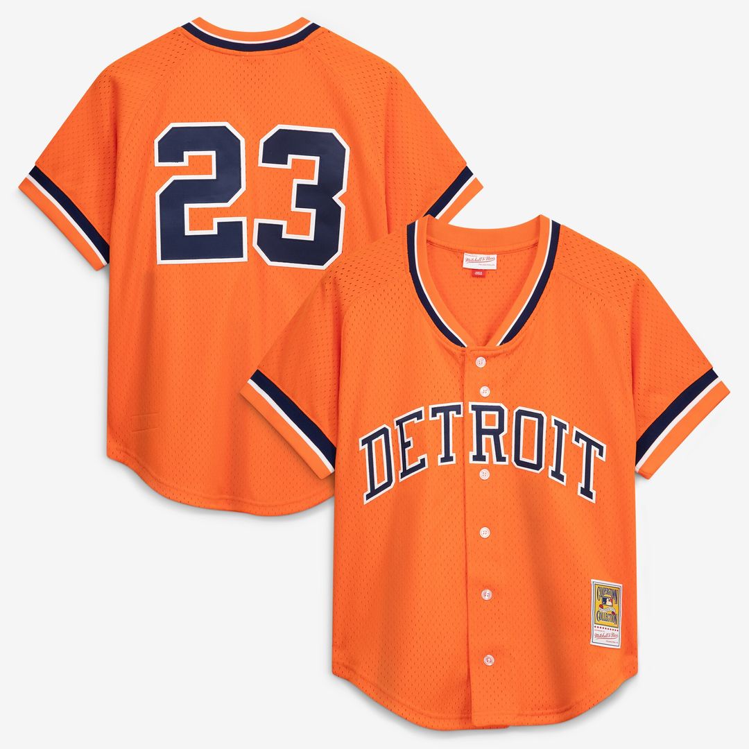 Detroit Tigers Kirk Gibson Mitchell & Ness Cooperstown Mesh Batting Practice Button - Up Jersey - Orange MLB Team Jersey Baseball Fan Apparel