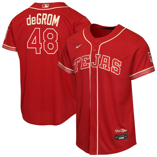 Texas Rangers Jacob deGrom Nike Youth 2026 City Connect Stadium Jersey - Red MLB Team Jersey Baseball Fan Apparel