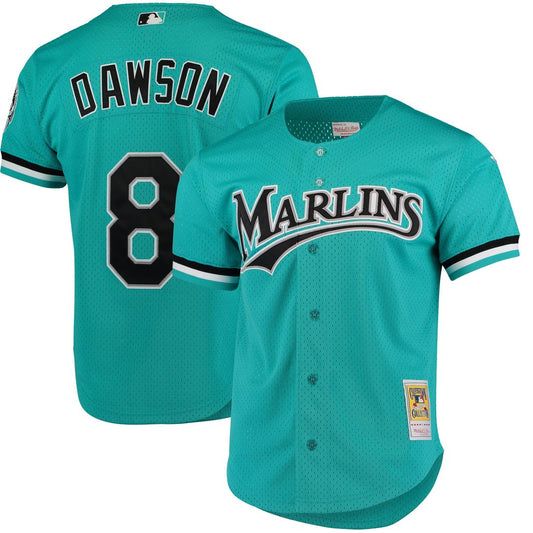 Andre Dawson Florida Marlins Mitchell & Ness Cooperstown Mesh Batting Practice Button - Up Jersey - Teal MLB Team Jersey Baseball Fan Apparel