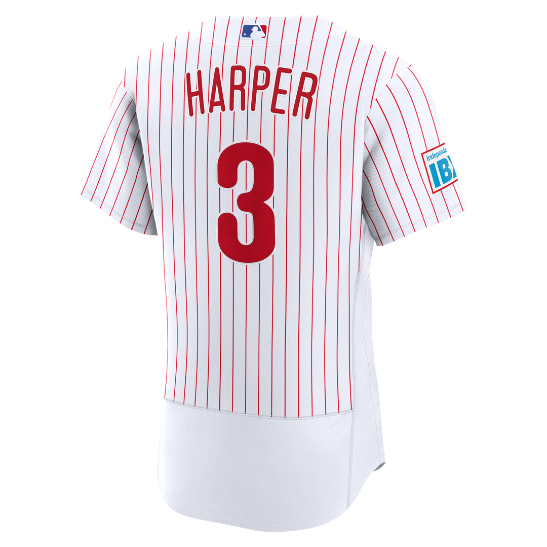 Philadelphia Phillies Bryce Harper Nike Home Authentic Sponsor Patch Jersey - White MLB Team Jersey Baseball Fan Apparel