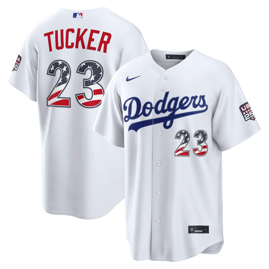 Los Angeles Dodgers Kyle Tucker Nike USA 250 Fourth of July Home Stadium Jersey - White MLB Team Jersey Baseball Fan Apparel