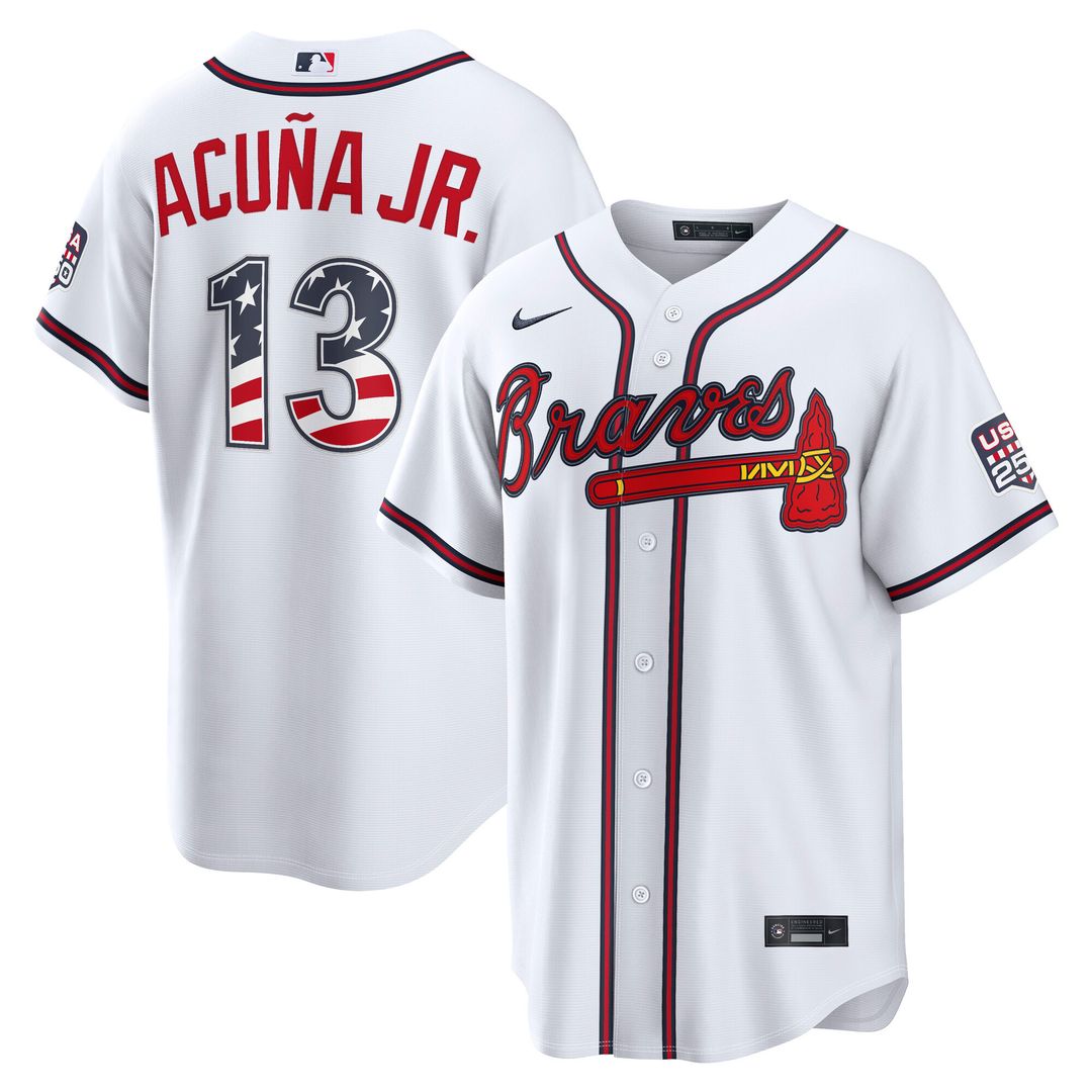 Atlanta Braves Ronald Acuña Jr. Nike USA 250 Fourth of July Home Stadium Jersey - White MLB Team Jersey Baseball Fan Apparel