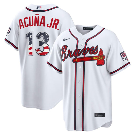 Atlanta Braves Ronald Acuña Jr. Nike USA 250 Fourth of July Home Stadium Jersey - White MLB Team Jersey Baseball Fan Apparel
