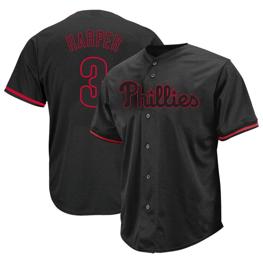 Philadelphia Phillies Bryce Harper Profile Big & Tall Pop Fashion Jersey - Black MLB Team Jersey Baseball Fan Apparel