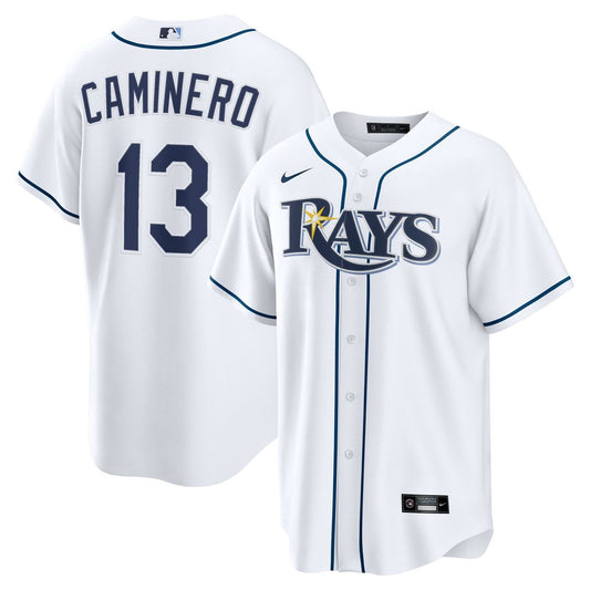 Tampa Bay Rays Junior Caminero Nike Home Replica Jersey - White MLB Team Jersey Baseball Fan Apparel