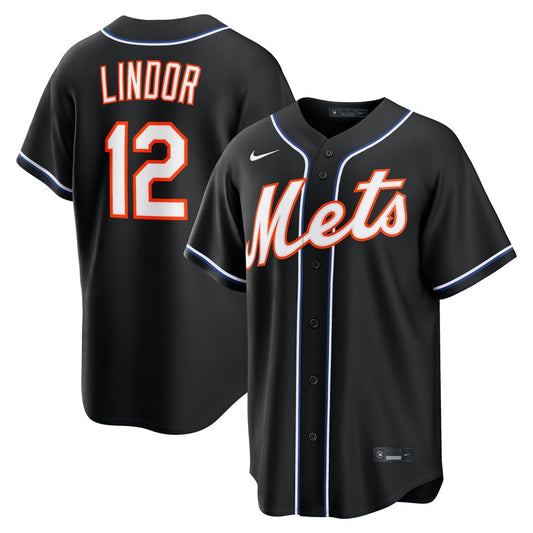 New York Mets Francisco Lindor Nike Fashion Replica Black Out Jersey MLB Team Jersey Baseball Fan Apparel