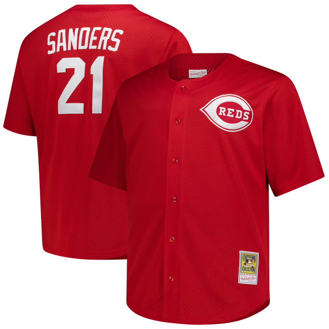 Cincinnati Reds Deion Sanders Mitchell & Ness Big & Tall Cooperstown Mesh Batting Practice Jersey - Red MLB Team Jersey Baseball Fan Apparel