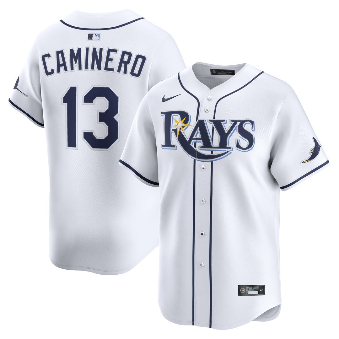 Tampa Bay Rays Junior Caminero Nike Home Limited Jersey - White MLB Team Jersey Baseball Fan Apparel