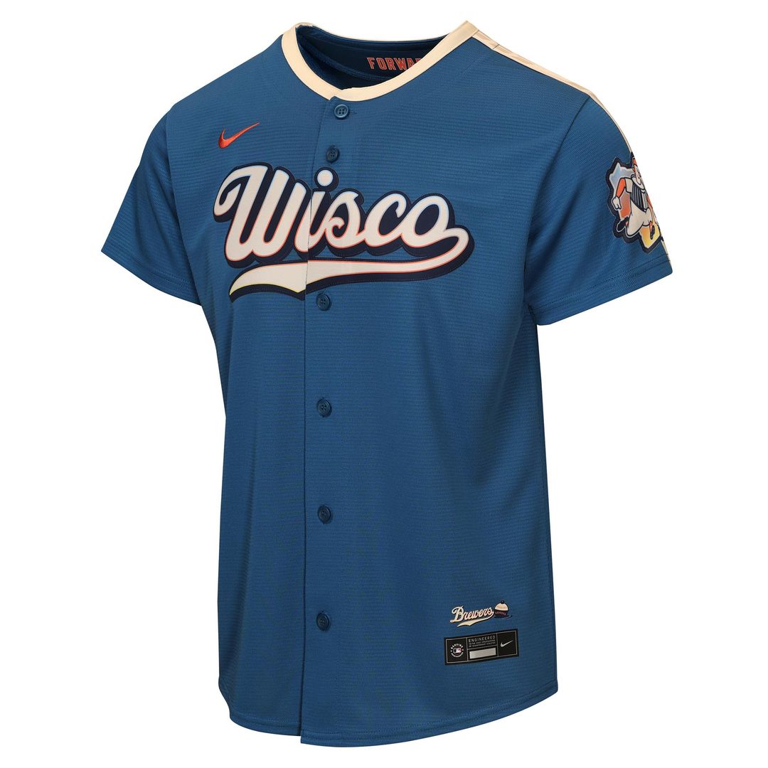 Milwaukee Brewers Nike Youth 2026 City Connect Stadium Jersey - Mineral Blue MLB Team Jersey Baseball Fan Apparel