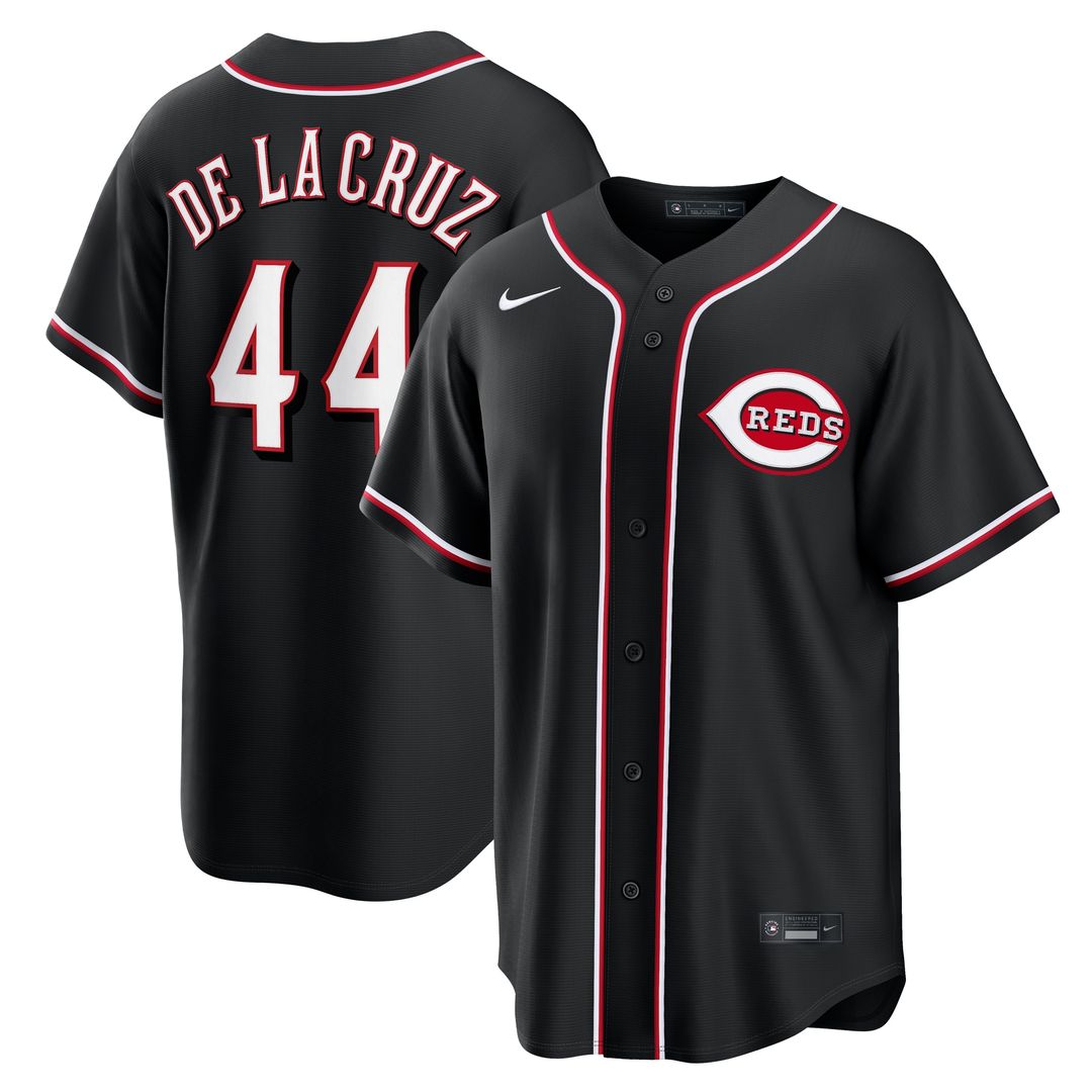 Cincinnati Reds Elly De La Cruz Nike Fashion Replica Black Out Jersey MLB Team Jersey Baseball Fan Apparel