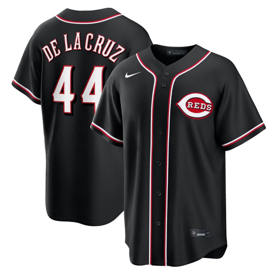 Cincinnati Reds Elly De La Cruz Nike Fashion Replica Black Out Jersey MLB Team Jersey Baseball Fan Apparel