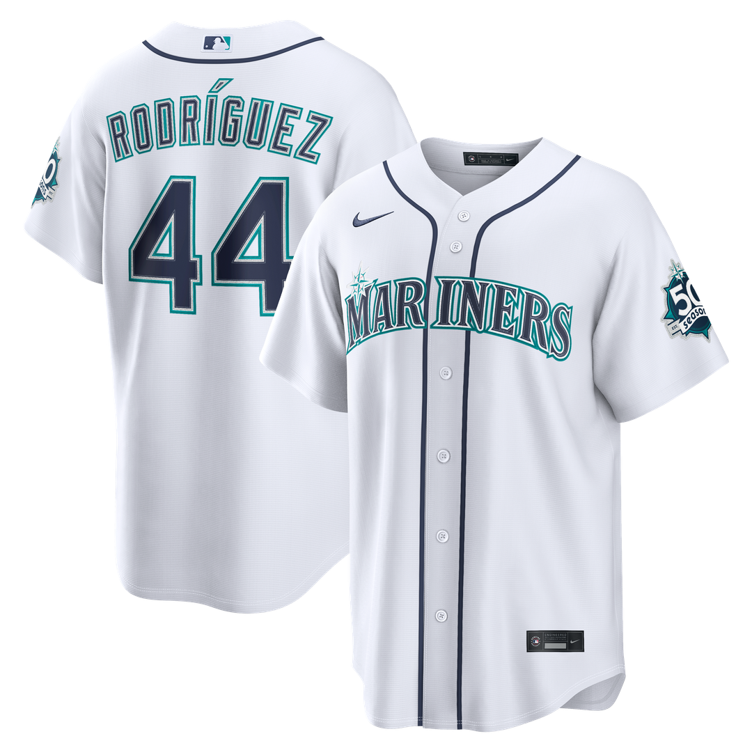 Seattle Mariners Julio Rodríguez Nike Home Stadium 50th Season Patch Jersey - White MLB Team Jersey Baseball Fan Apparel