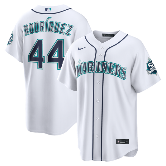 Seattle Mariners Julio Rodríguez Nike Home Stadium 50th Season Patch Jersey - White MLB Team Jersey Baseball Fan Apparel