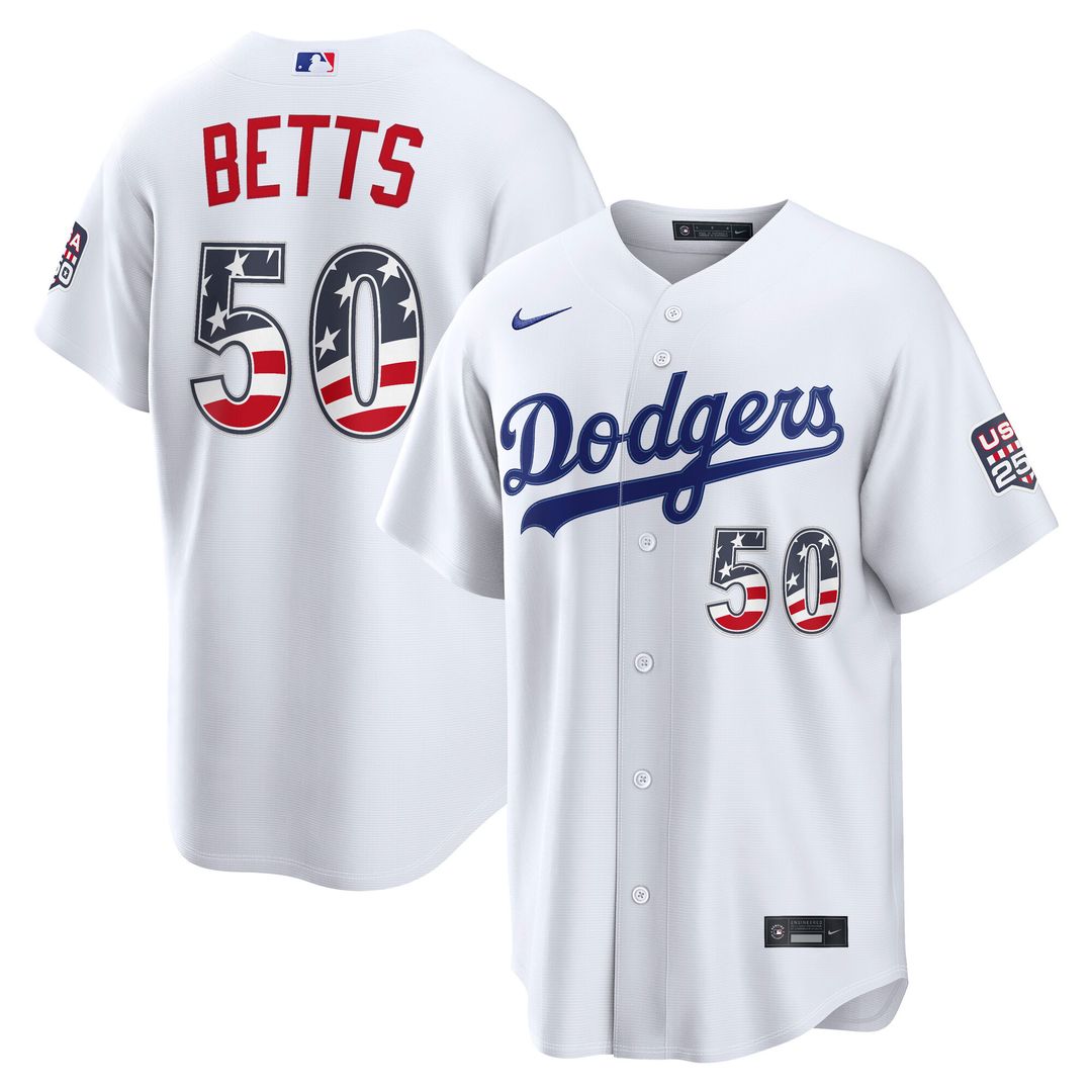 Los Angeles Dodgers Mookie Betts Nike USA 250 Fourth of July Home Stadium Jersey - White MLB Team Jersey Baseball Fan Apparel