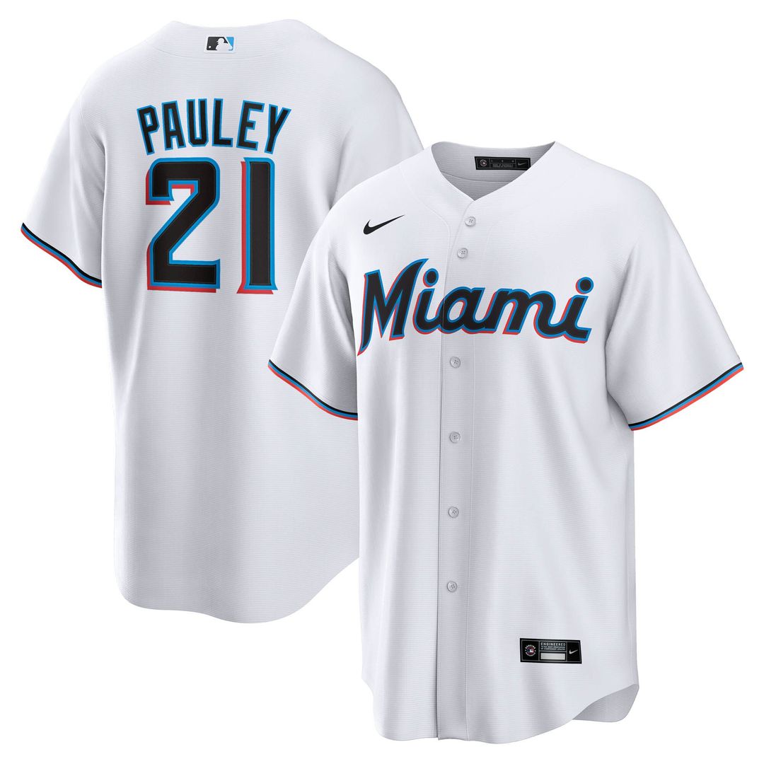 Miami Marlins Graham Pauley Nike Home Replica Jersey - White MLB Team Jersey Baseball Fan Apparel