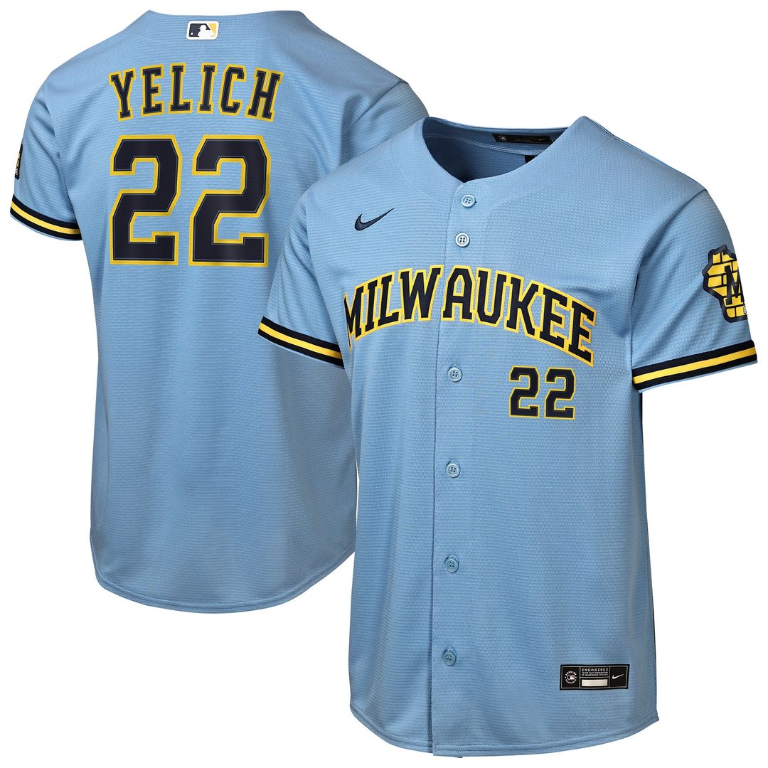 Milwaukee Brewers Christian Yelich Nike Youth Road Stadium Jersey - Powder Blue MLB Team Jersey Baseball Fan Apparel