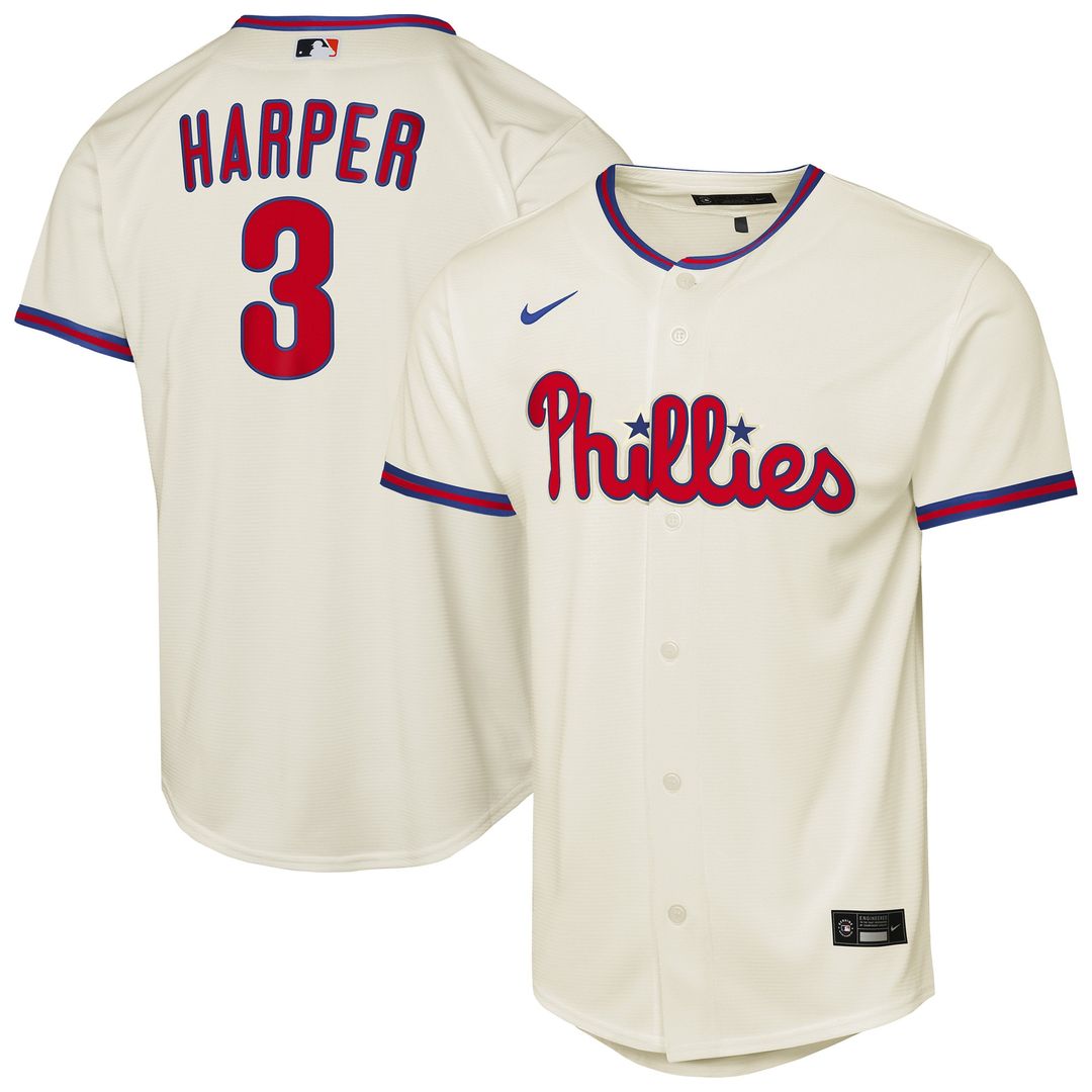 Philadelphia Phillies Bryce Harper Nike Youth Alternate 2 Replica Jersey - Cream MLB Team Jersey Baseball Fan Apparel