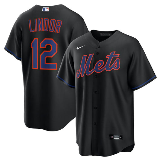 New York Mets Francisco Lindor Nike Alternate Replica Jersey - Black MLB Team Jersey Baseball Fan Apparel