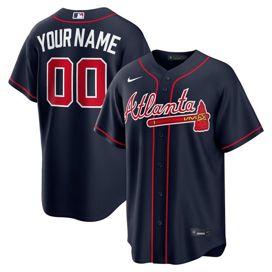 Atlanta Braves Nike Alternate Replica Custom Jersey - Navy MLB Team Jersey Baseball Fan Apparel
