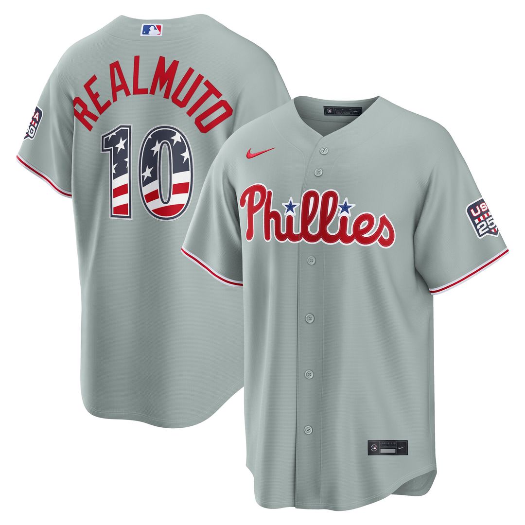 Philadelphia Phillies J.T. Realmuto Nike USA 250 Fourth of July Road Stadium Jersey - Gray MLB Team Jersey Baseball Fan Apparel