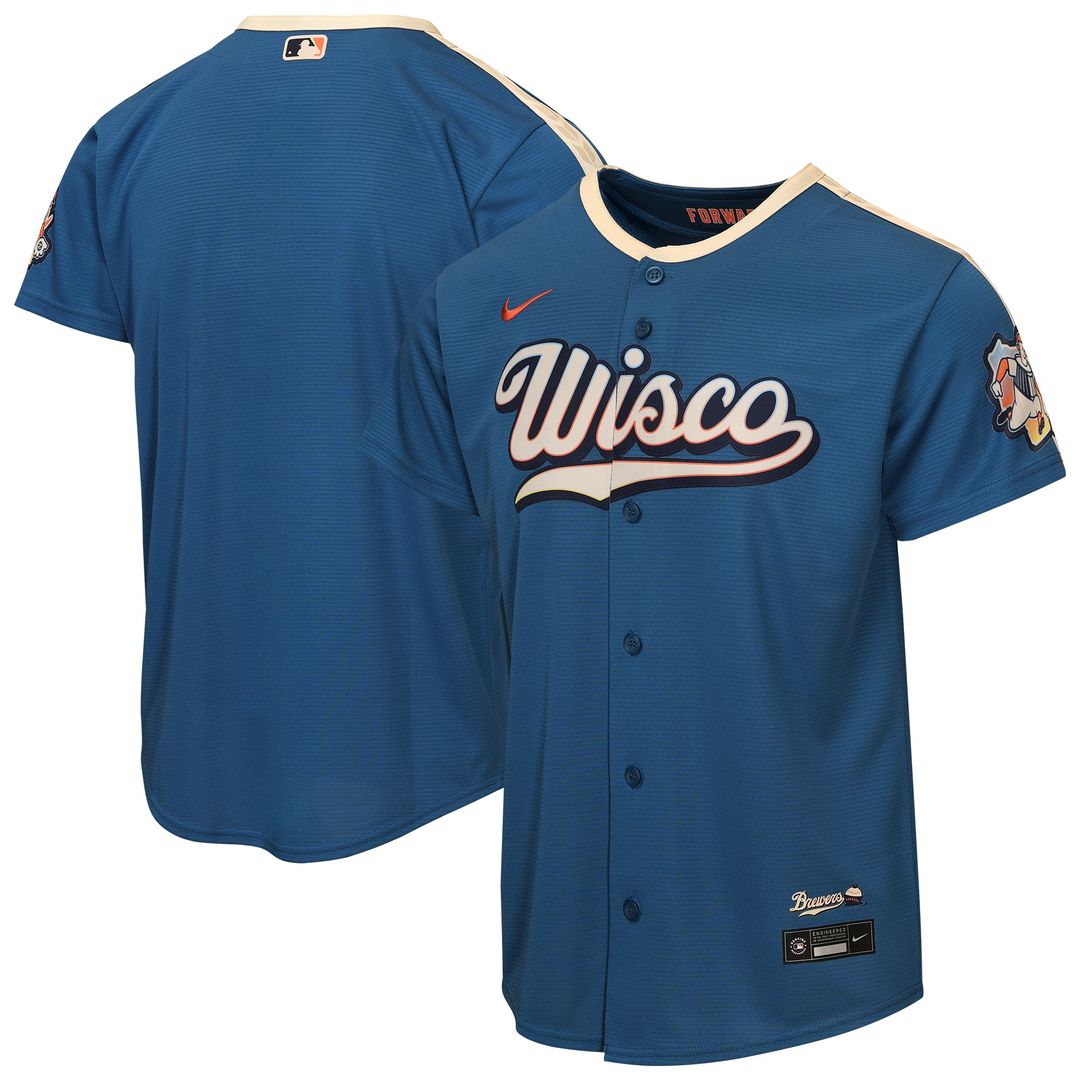 Milwaukee Brewers Nike Youth 2026 City Connect Stadium Jersey - Mineral Blue MLB Team Jersey Baseball Fan Apparel