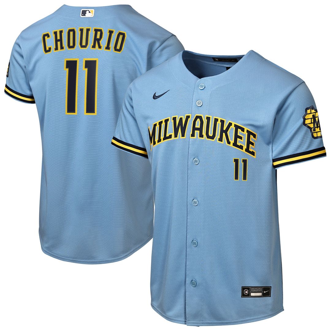 Milwaukee Brewers Jackson Chourio Nike Youth Road Stadium Jersey - Powder Blue MLB Team Jersey Baseball Fan Apparel