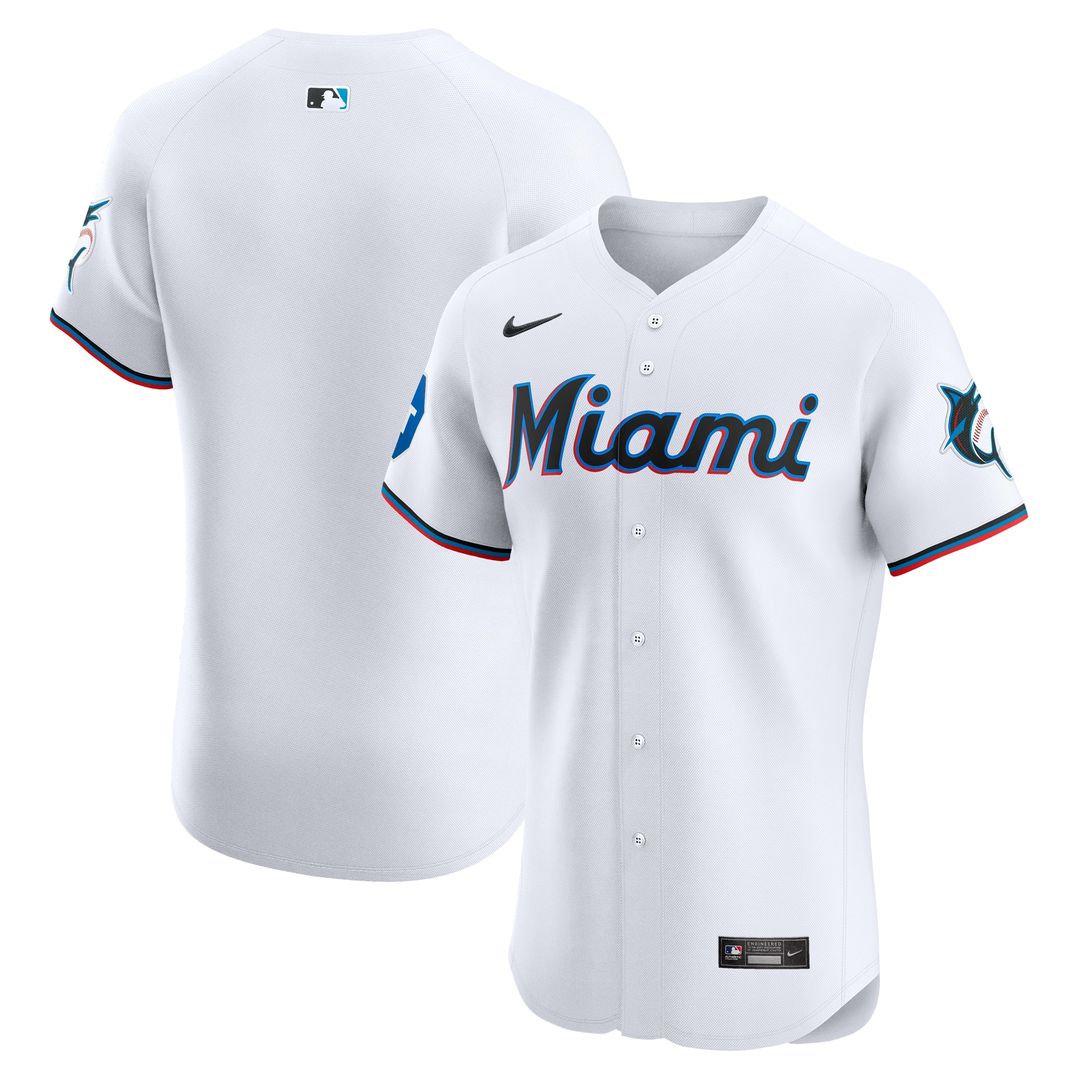 Miami Marlins Nike Home Elite Patch Jersey - White MLB Team Jersey Baseball Fan Apparel