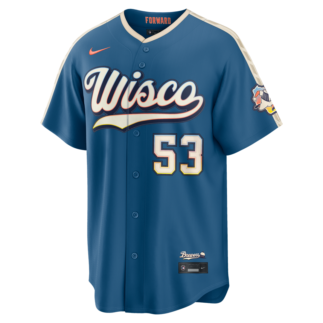 Milwaukee Brewers Brandon Woodruff Nike 2026 City Connect Stadium Jersey - Mineral Blue MLB Team Jersey Baseball Fan Apparel
